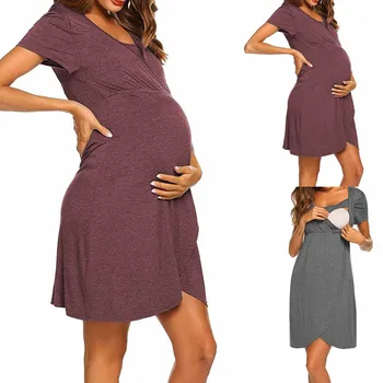 Новое платье Для беременных, Пижама Для Беременных, Ночная рубашка С V-образным вырезом, Платье Для грудного Вскармливания, Ночная рубашка Для Кормления, Пижамы Для Беременных