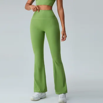 Женские расклешенные брюки для йоги, однотонные тренировочные брюки из рубчатой ткани, высокие эластичные спортивные брюки Wasit, Дышащая спортивная одежда