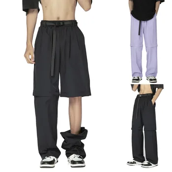 Мужские свободные прямые хлопчатобумажные брюки Rumble, Летние повседневные брюки, съемные мужские хлопчатобумажные шорты с карманами, мужские шорты с плоской передней частью