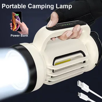 Мощный светодиодный прожектор мощностью 200 Вт Ручной фонарь USB Перезаряжаемый фонарик Портативный прожектор с боковой подсветкой COB Power Bank Фонарик
