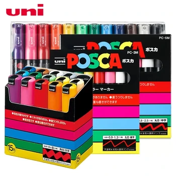 Акриловые маркеры Uni Posca на водной основе, набор ручек для рисования рекламных граффити 5 размеров, художественные принадлежности для керамической ткани, холст