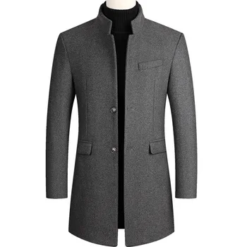 Новые зимние модные мужские приталенные кардиганы с длинным рукавом, комбинированное пальто, пиджак, костюм, однотонные мужские длинные шерстяные пальто